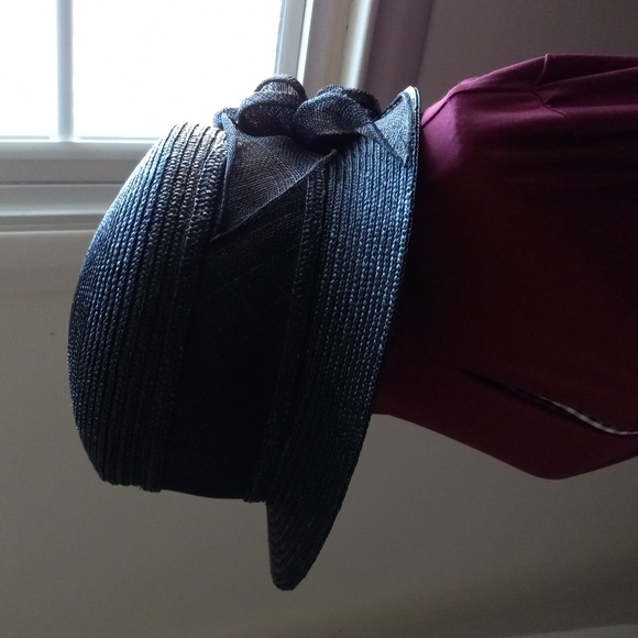 Hat straw black ribbon bow - Picture 2 of 6